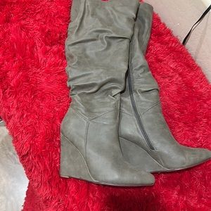 Dark gray leather boots